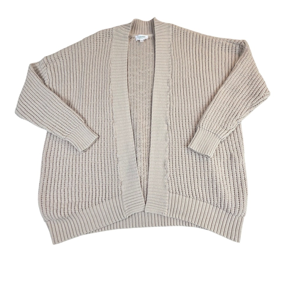 Haven Well Within Womens Beige 100% Cotton Shaker Stitch Open Cardigan Large